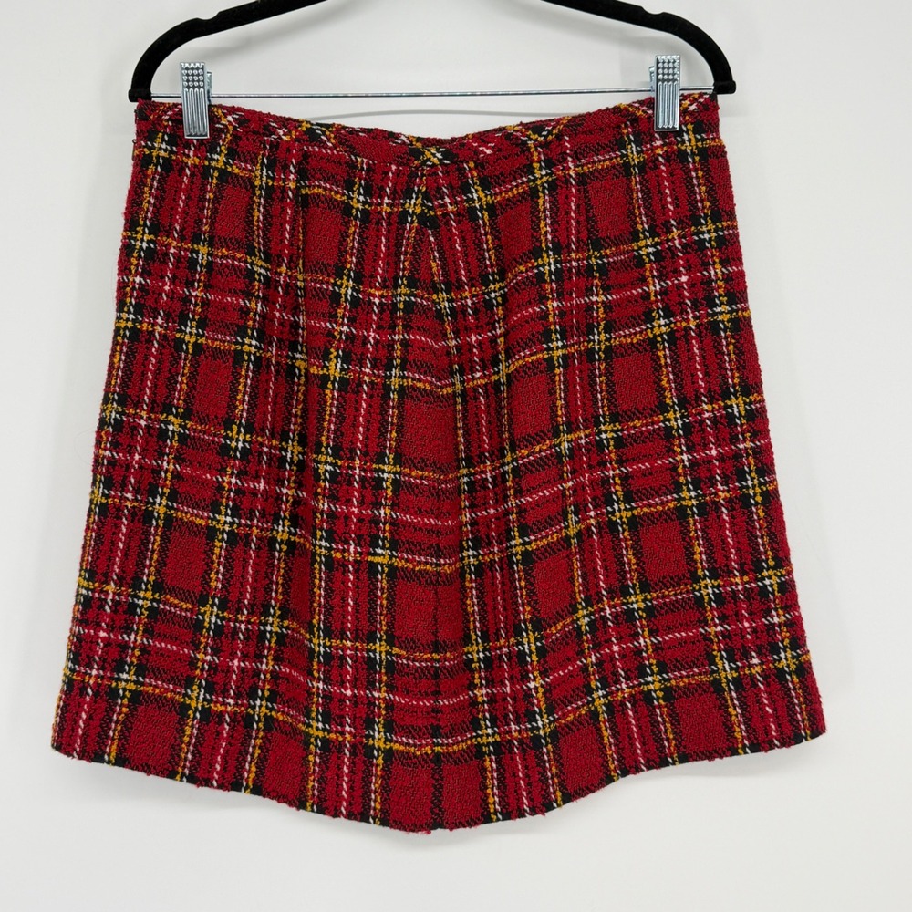 Vintage Ann Taylor LOFT Red Plaid Tweed Mini Skirt Size 4 Wool Blend‎ Preppy